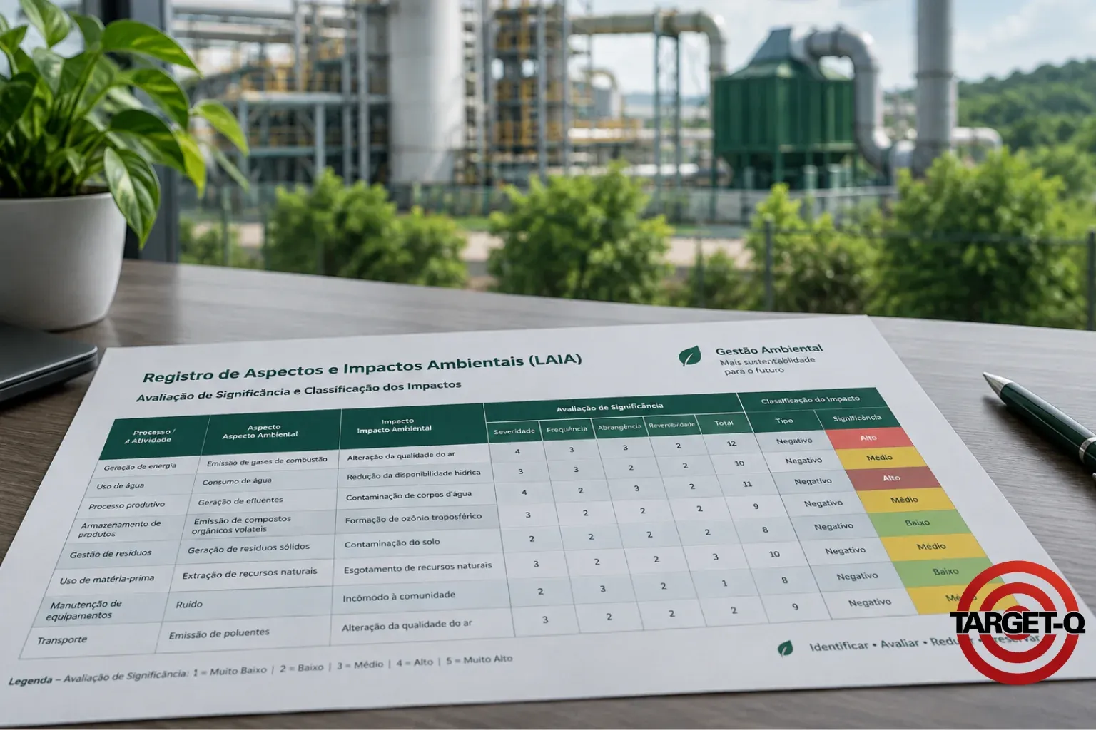 Planilha de levantamento de aspectos e impactos ambientais com a classificação de significância