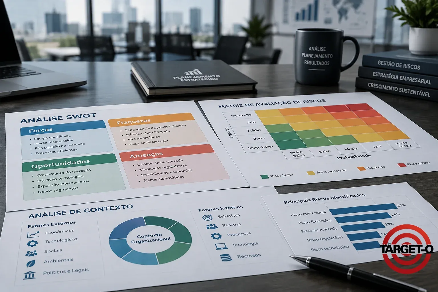 Análise SWOT, matriz de avaliação de riscos e análise de contexto da organização