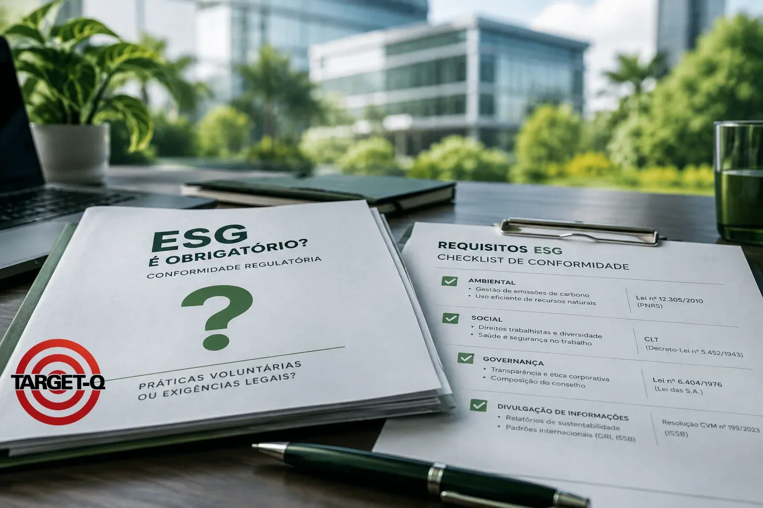 Documento "ESG é obrigatório?" e checklist de conformidade com os requisitos ambientais, sociais e de governança