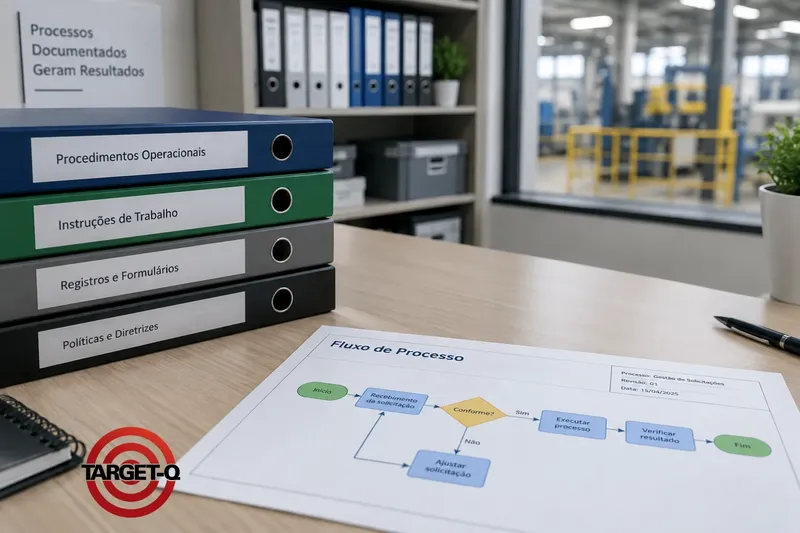 Pastas de procedimentos, instruções e registros com um fluxograma de processo