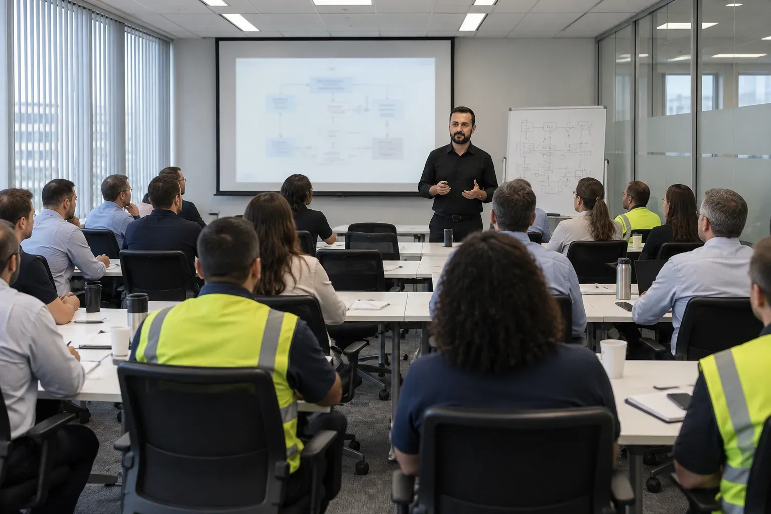 Henrique Lind apresentando o redesenho de processos para a equipe do cliente